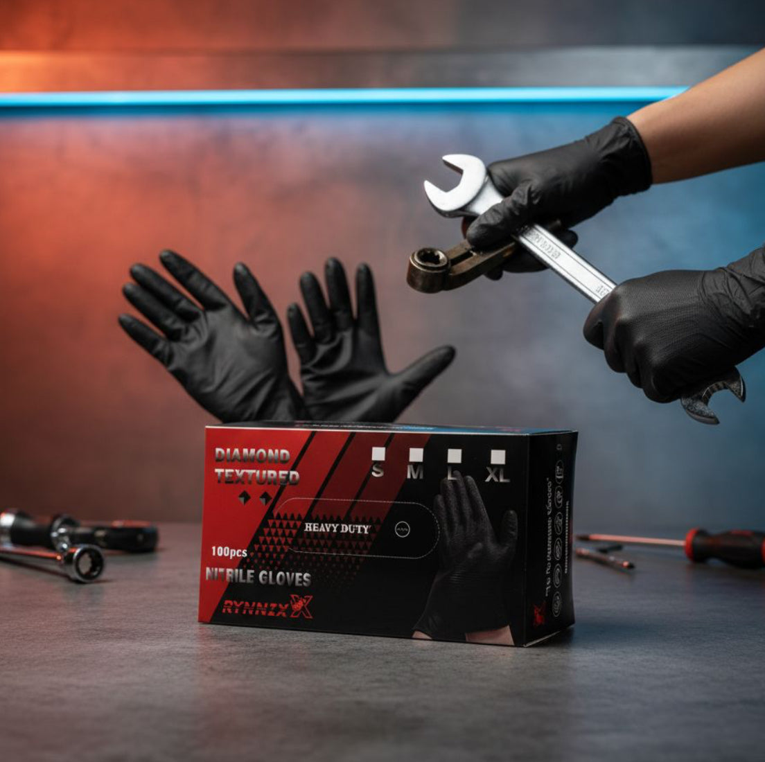 100- 8mil Diamond Textured Disposable Nitrile Gloves (1 Box)
